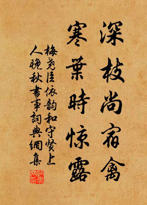 梅尧臣深枝尚宿禽，寒叶时惊露书法作品欣赏