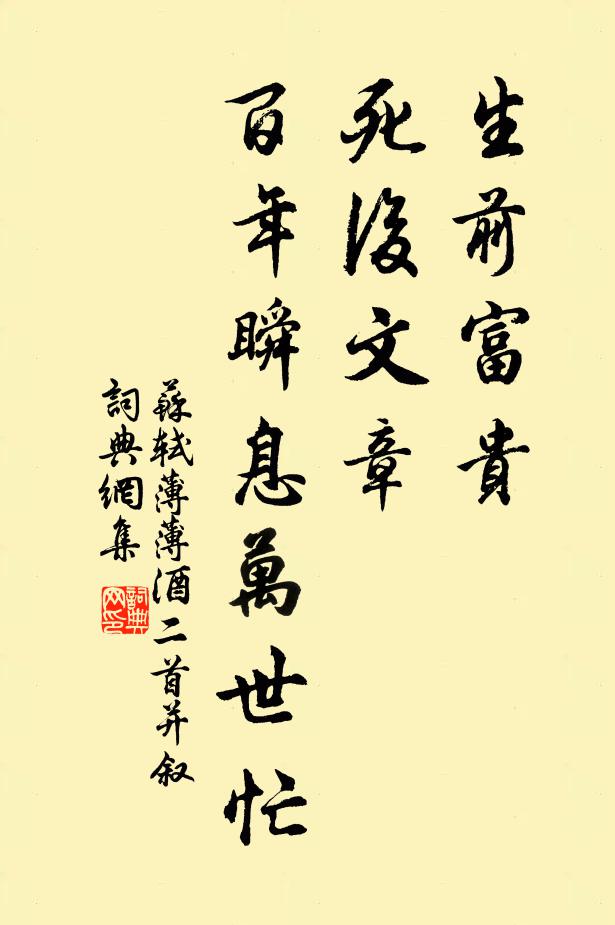 苏轼生前富贵，死后文章，百年瞬息万世忙书法作品欣赏