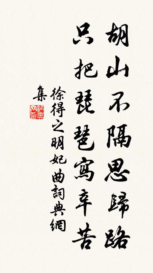 徐得之胡山不隔思归路，只把琵琶写辛苦书法作品欣赏
