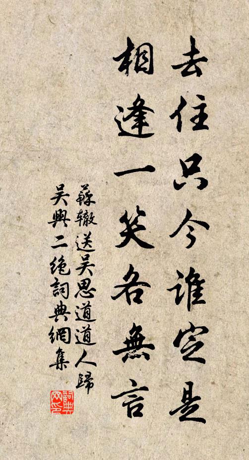 苏辙去住只今谁定是，相逢一笑各无言书法作品欣赏