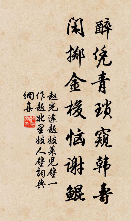赵光远醉凭青琐窥韩寿，闲掷金梭恼谢鲲书法作品欣赏