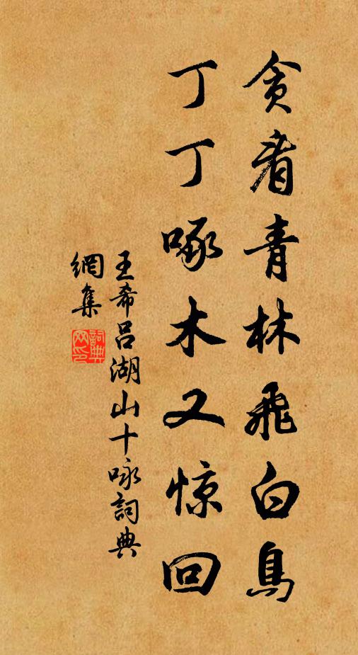 王希吕贪看青林飞白鸟，丁丁啄木又惊回书法作品欣赏