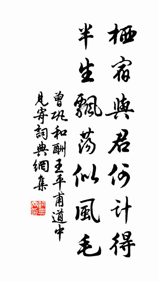 曾巩栖宿与君何计得，半生飘荡似风毛书法作品欣赏