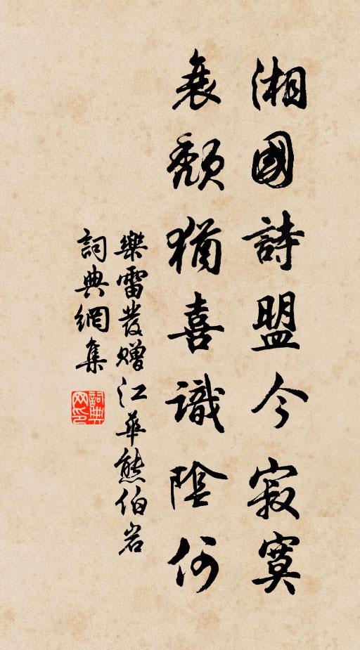 乐雷发湘国诗盟今寂寞，衰颓犹喜识阴何书法作品欣赏