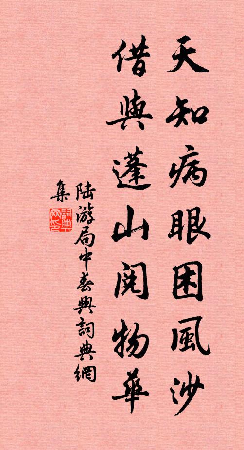 陆游天知病眼困风沙，借与蓬山阅物华书法作品欣赏