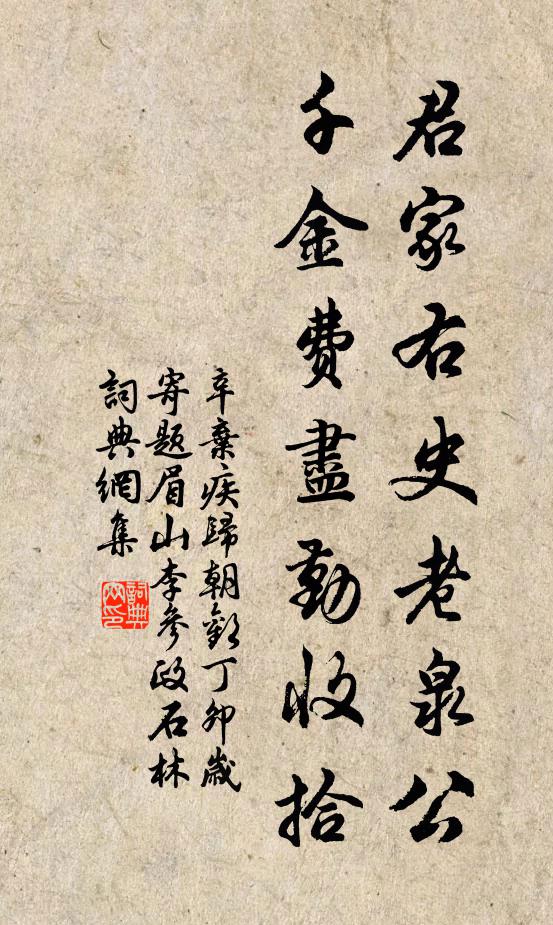 辛弃疾君家右史老泉公，千金费尽勤收拾书法作品欣赏