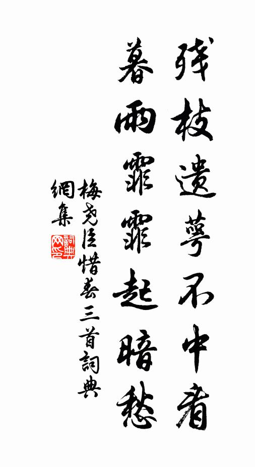 梅尧臣残枝遗萼不中看，暮雨霏霏起暗愁书法作品欣赏