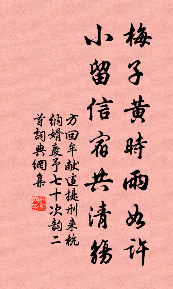 方回梅子黄时雨如许，小留信宿共清觞书法作品欣赏