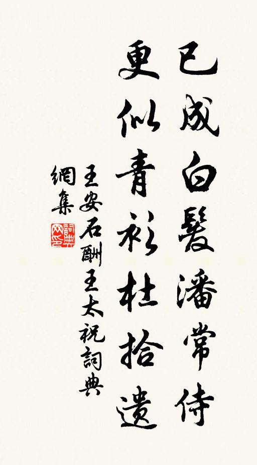 王安石已成白发潘常侍，更似青衫杜拾遗书法作品欣赏