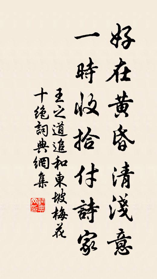 王之道好在黄昏清浅意，一时收拾付诗家书法作品欣赏