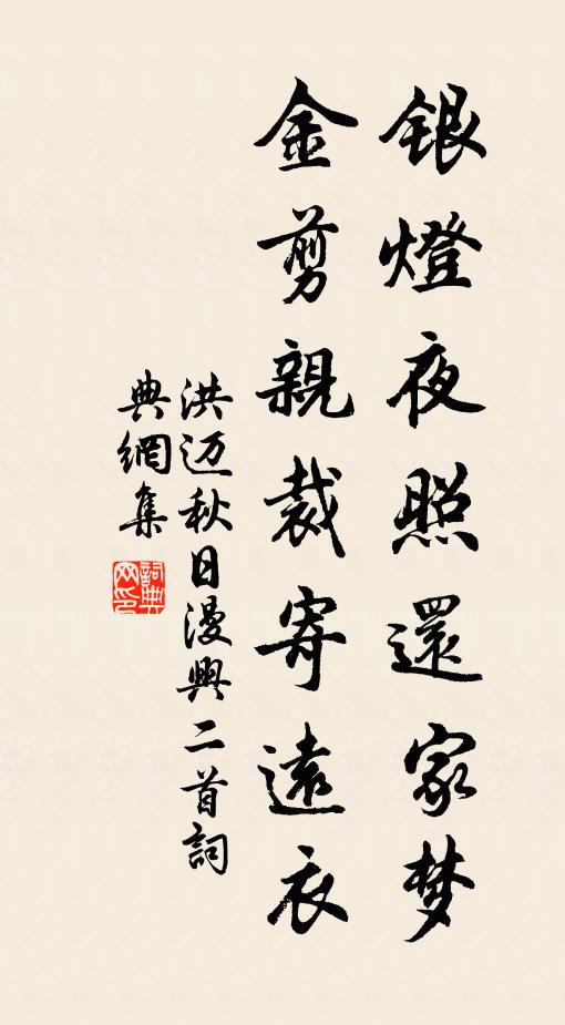 洪迈银灯夜照还家梦，金剪亲裁寄远衣书法作品欣赏