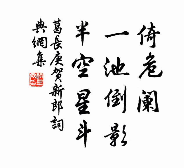 葛长庚倚危阑、一池倒影，半空星斗书法作品欣赏