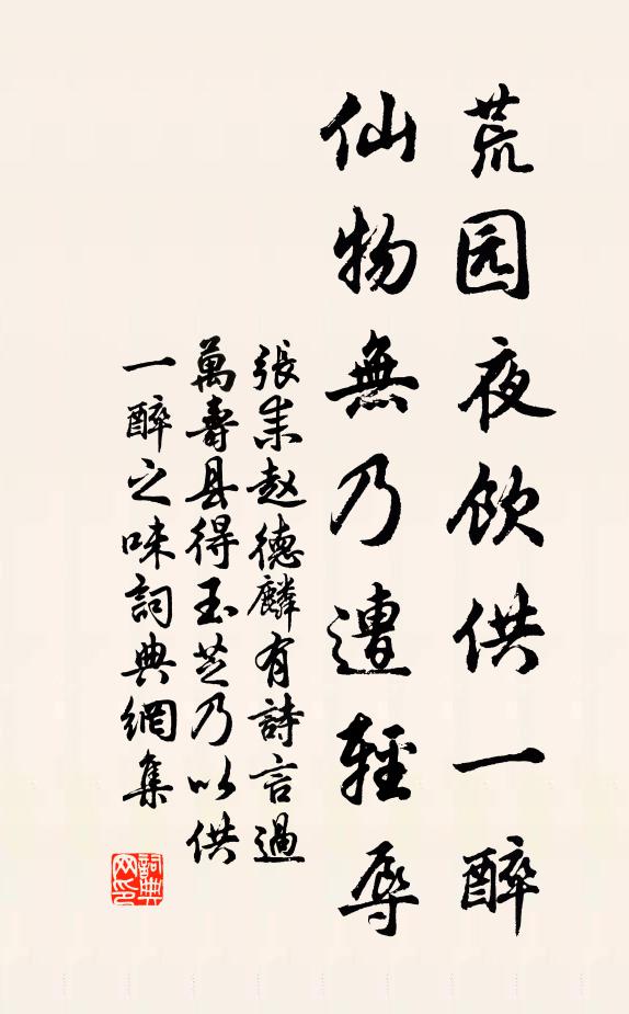 张耒荒园夜饮供一醉，仙物无乃遭轻辱书法作品欣赏