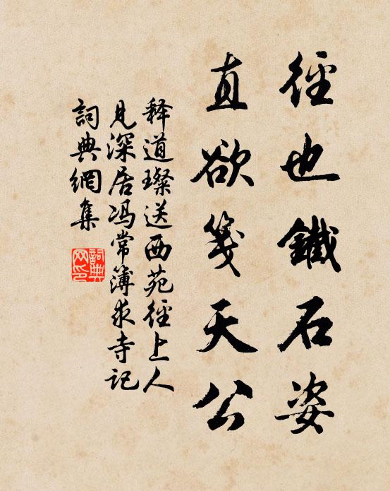释道璨径也铁石姿，直欲笺天公书法作品欣赏