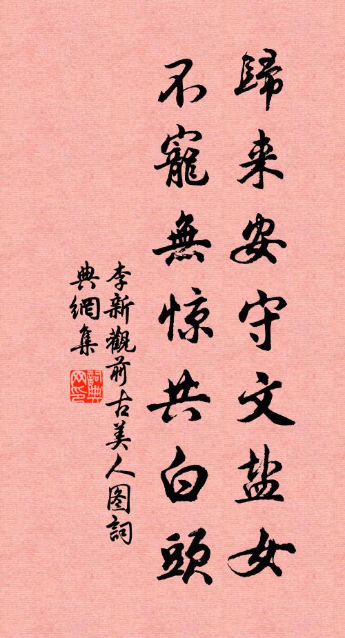 李新归来安守文盐女，不宠无惊共白头书法作品欣赏