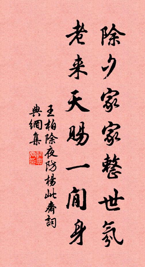 王柏除夕家家整世氛，老来天赐一閒身书法作品欣赏
