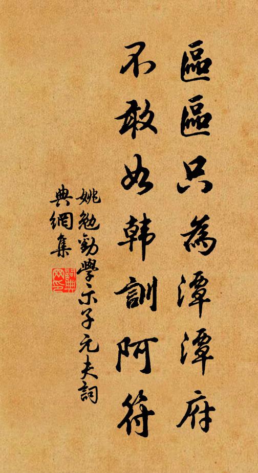 姚勉区区只为潭潭府，不敢如韩训阿符书法作品欣赏