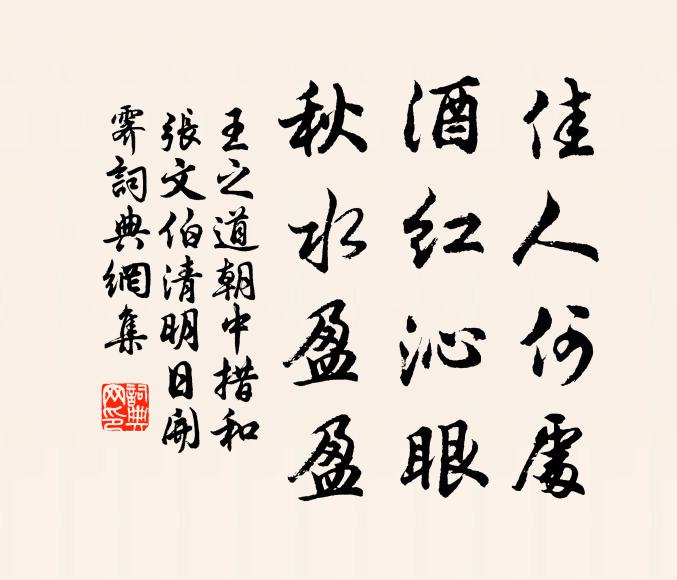 王之道佳人何处，酒红沁眼，秋水盈盈书法作品欣赏