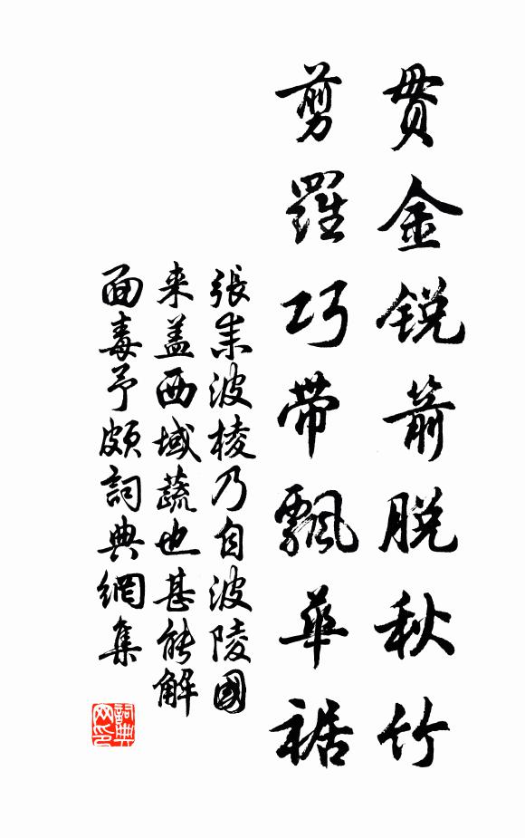 张耒贯金锐箭脱秋竹，剪罗巧带飘华裾书法作品欣赏