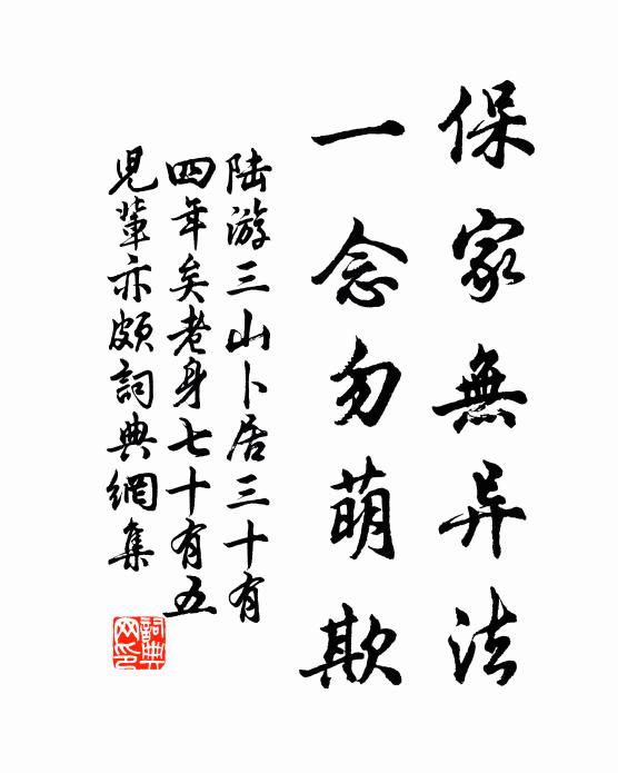 陆游保家无异法，一念勿萌欺书法作品欣赏