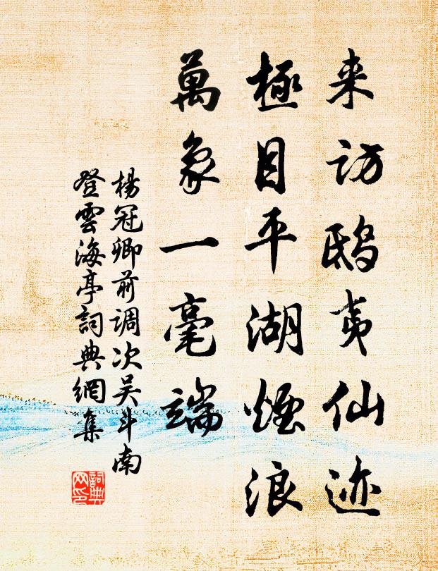 杨冠卿来访鸱夷仙迹，极目平湖烟浪，万象一毫端书法作品欣赏