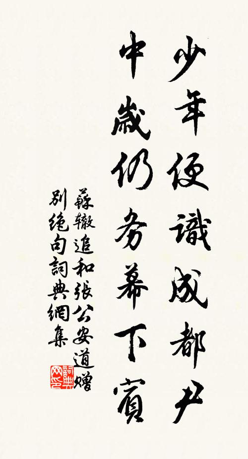 苏辙少年便识成都尹，中岁仍务幕下宾书法作品欣赏
