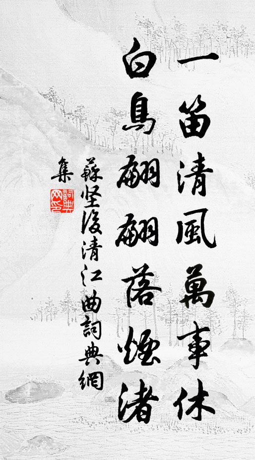 苏坚一笛清风万事休，白鸟翩翩落烟渚书法作品欣赏