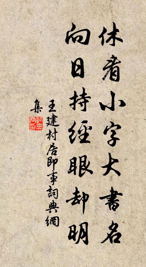 王建休看小字大书名，向日持经眼却明书法作品欣赏