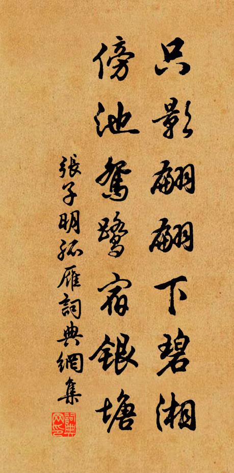 张子明只影翩翩下碧湘，傍池鸳鹭宿银塘书法作品欣赏