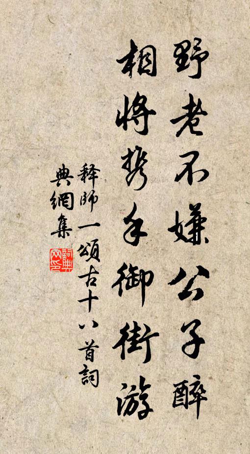释师一野老不嫌公子醉，相将携手御街游书法作品欣赏