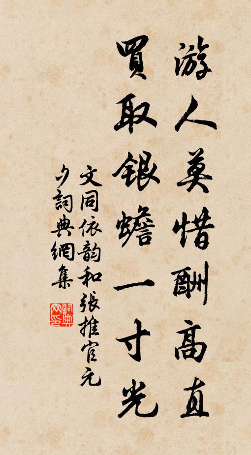 文同游人莫惜酬高直，买取银蟾一寸光书法作品欣赏