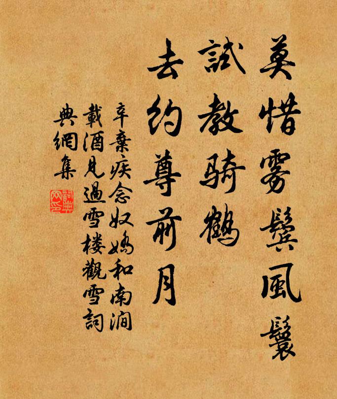 辛弃疾莫惜雾鬓风鬟，试教骑鹤，去约尊前月书法作品欣赏
