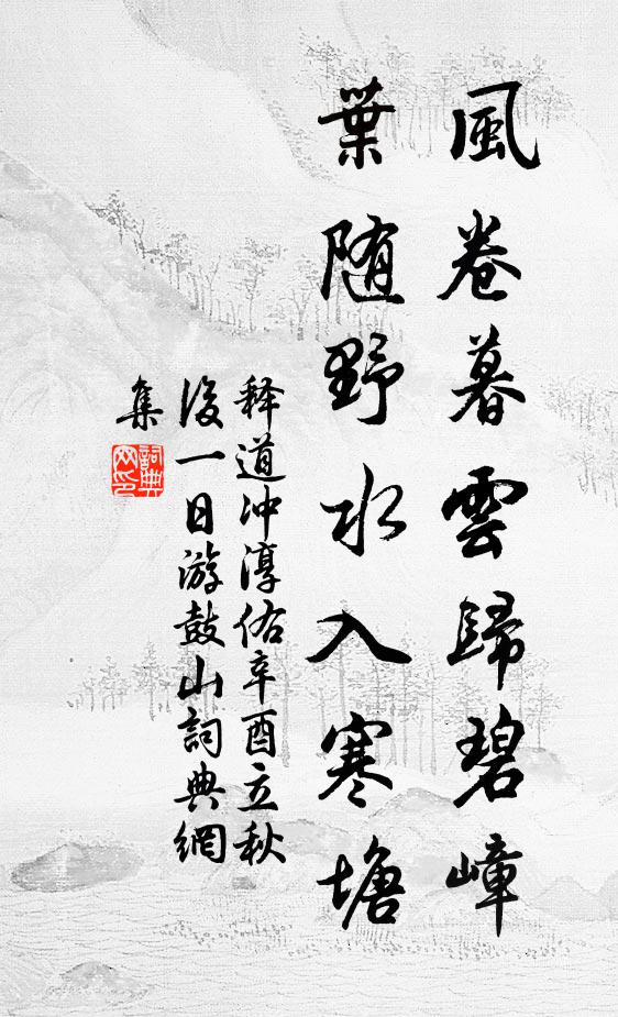 释道冲风卷暮云归碧嶂，叶随野水入寒塘书法作品欣赏