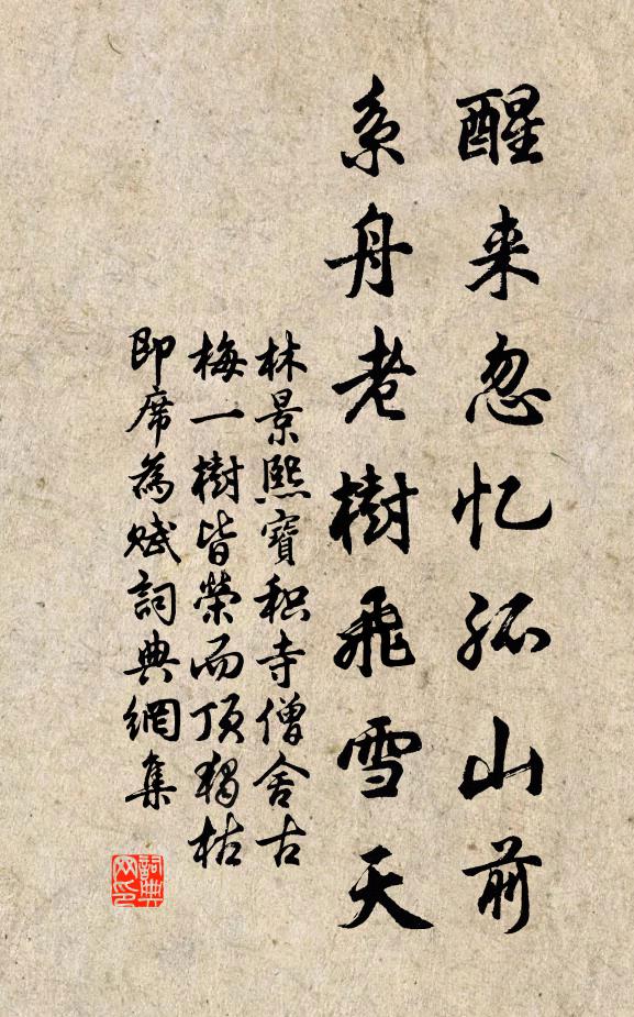 林景熙醒来忽忆孤山前，系舟老树飞雪天书法作品欣赏