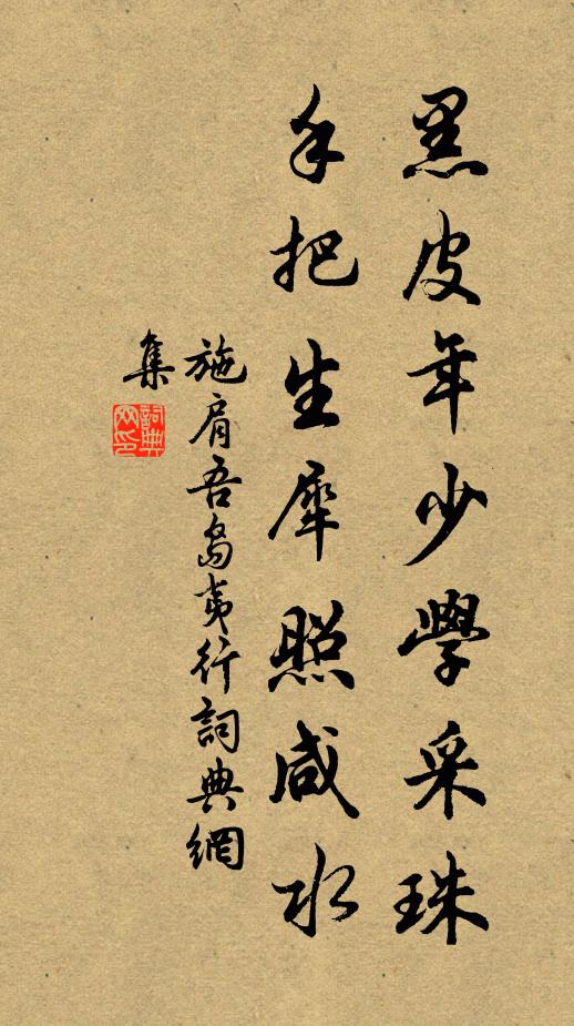 施肩吾黑皮年少学采珠，手把生犀照咸水书法作品欣赏