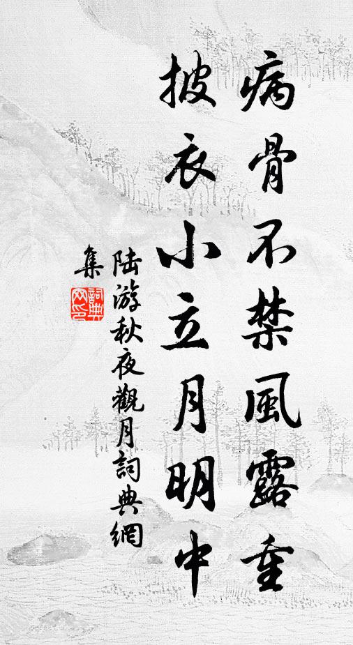 陆游病骨不禁风露重，披衣小立月明中书法作品欣赏