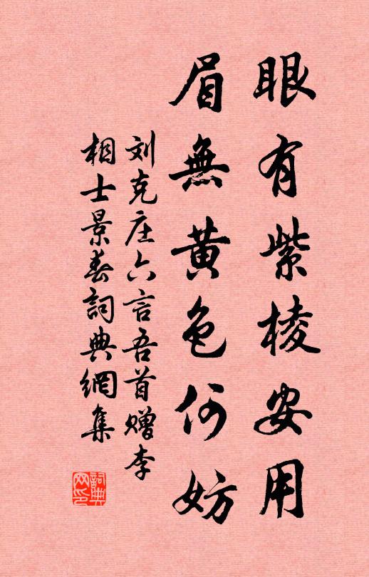 刘克庄眼有紫棱安用，眉无黄色何妨书法作品欣赏