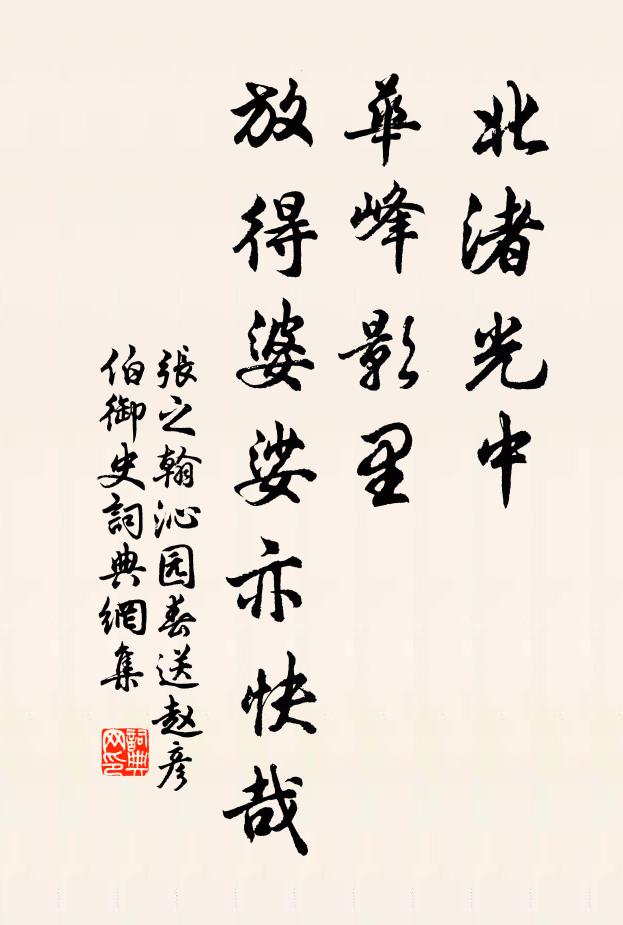 张之翰北渚光中，华峰影里，放得婆娑亦快哉书法作品欣赏