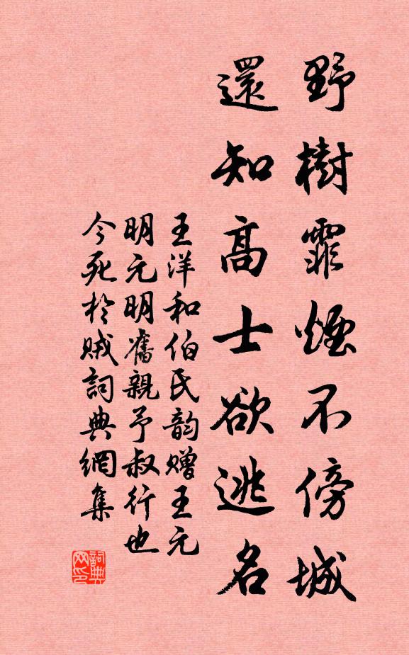 王洋野树霏烟不傍城，还知高士欲逃名书法作品欣赏