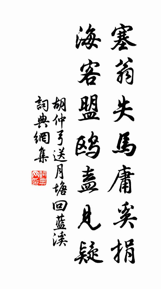 胡仲弓塞翁失马庸奚捐，海客盟鸥盍见疑书法作品欣赏
