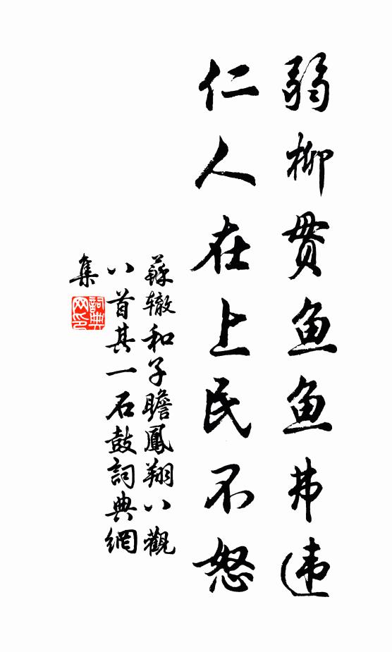 苏辙弱柳贯鱼鱼弗违，仁人在上民不怒书法作品欣赏