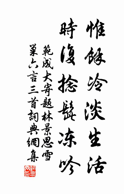 范成大惟余冷淡生活，时复捻髭冻吟书法作品欣赏