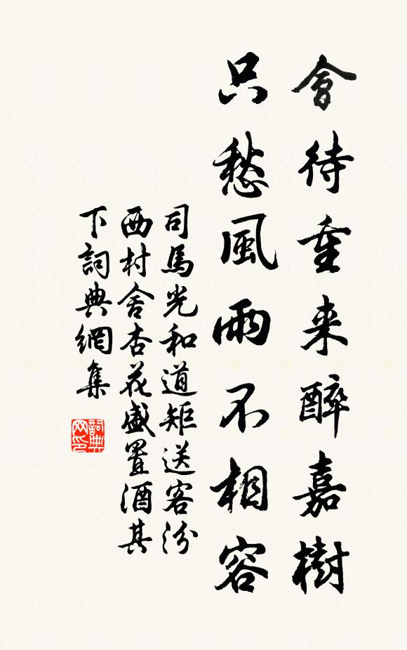 司马光会待重来醉嘉树，只愁风雨不相容书法作品欣赏