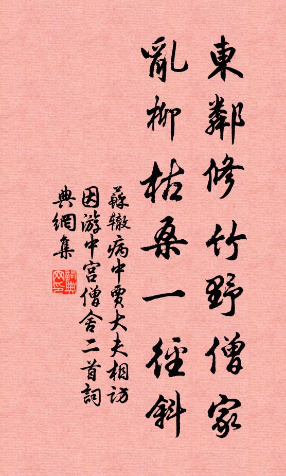 苏辙东邻修竹野僧家，乱柳枯桑一径斜书法作品欣赏