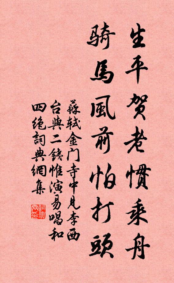 苏轼生平贺老惯乘舟，骑马风前怕打头书法作品欣赏