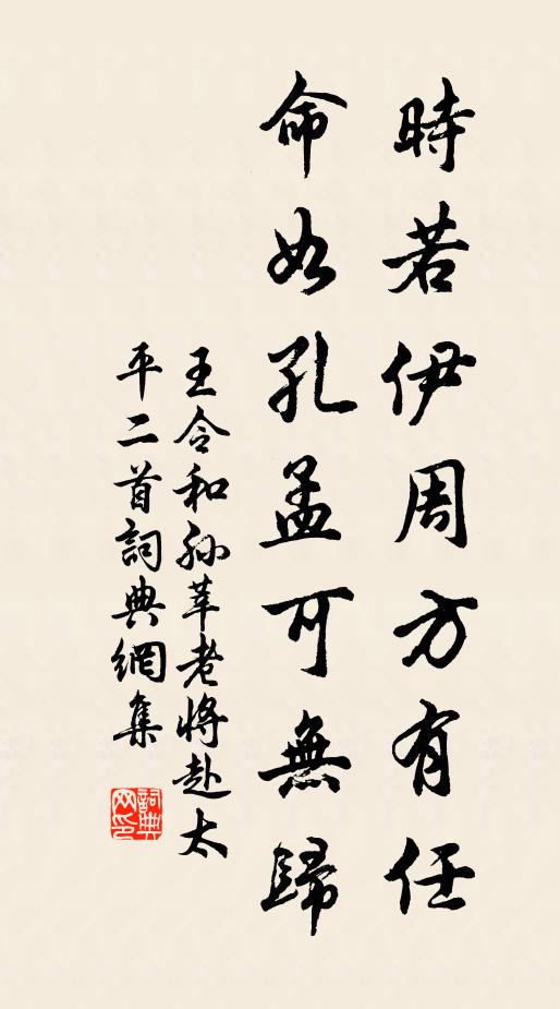 王令时若伊周方有任，命如孔孟可无归书法作品欣赏
