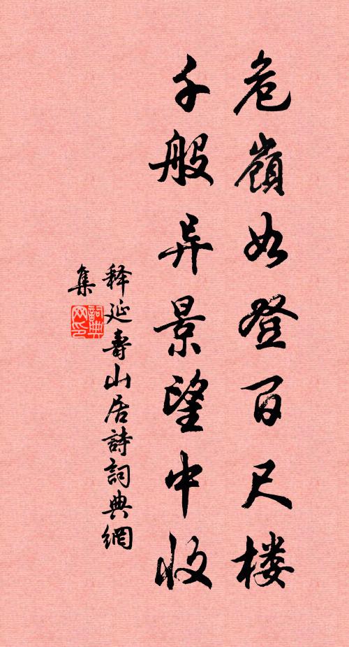 释延寿危岭如登百尺楼，千般异景望中收书法作品欣赏