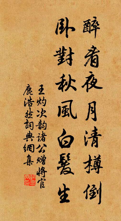 王灼醉看夜月清樽倒，卧对秋风白发生书法作品欣赏