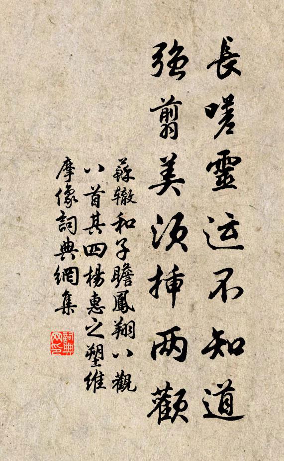 苏辙长嗟灵运不知道，强翦美须插两颧书法作品欣赏