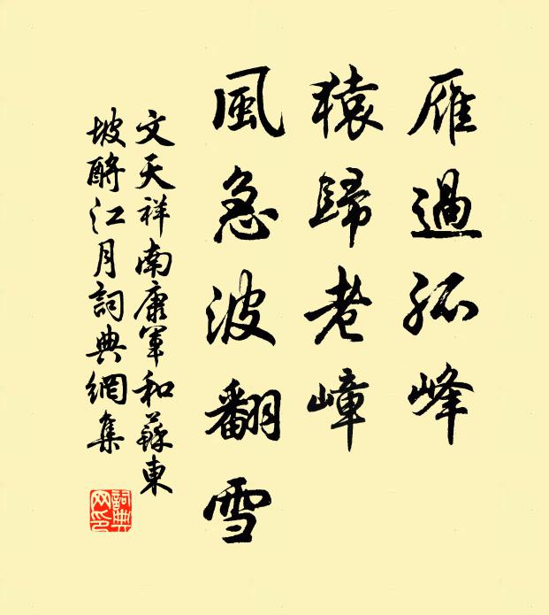 文天祥雁过孤峰，猿归老嶂，风急波翻雪书法作品欣赏